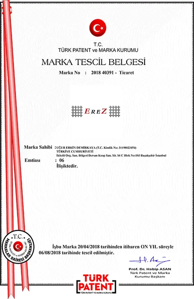 EreZ Kaynak Marka Tescil Belgesi